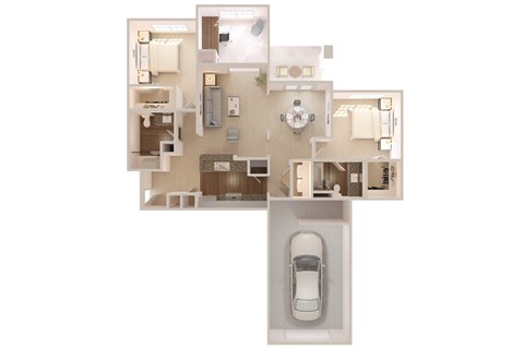Floor plan for 2 beds, 2 baths, 1267 sqft